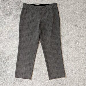 INVESTMENTS Brown Plaid High-Rise Pull-On Casual Career Pants; Size 14 Short